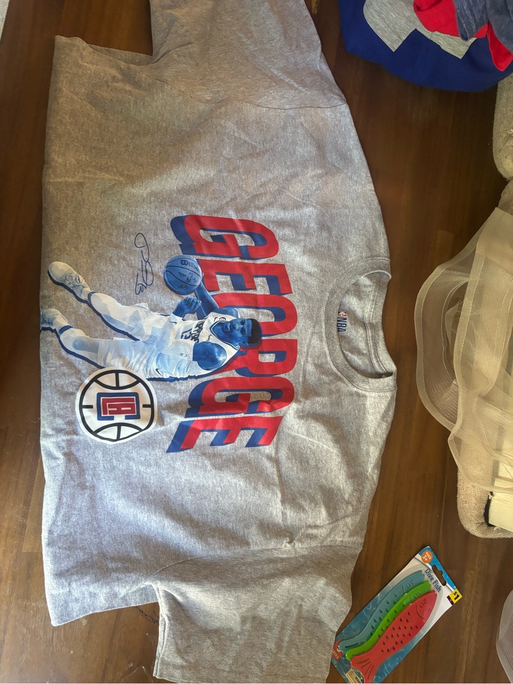 NBA Gray Paul George Graphic Sweatshirt with Red and Blue Print